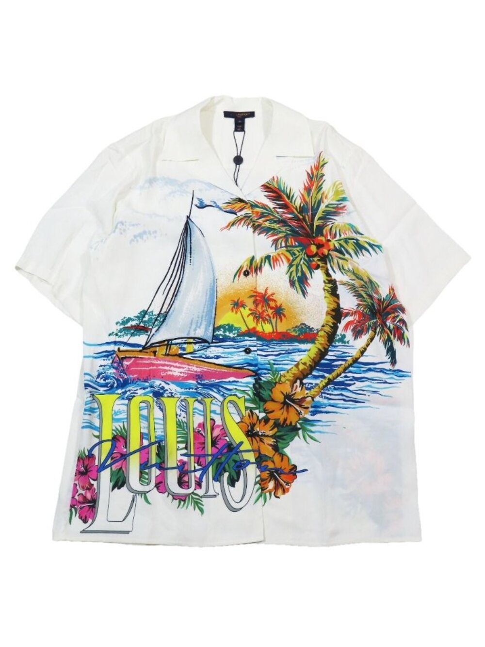 Louis Vuitton Sunset Sailboat Open Collar Shirt Blouse Short Sleeve Top White 36